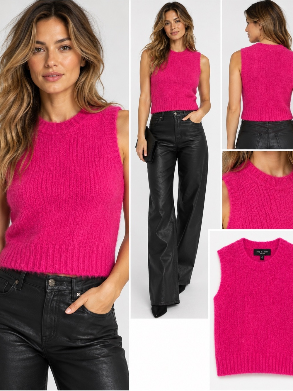 Rag & Bone Alpaca Wool Pink Fuzzy Sweater Vest Small Crew Neck Pink